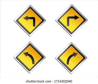 Yellow Traffic Sign Turn and Slide Vector Illustration