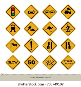 Yellow Traffic Sign Vector Set Illustration Stock Vector (Royalty Free ...