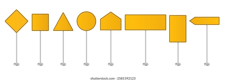 Yellow traffic signs of different shapes isolated on white background. illustration vector