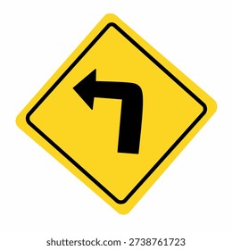 Yellow traffic warning sign indicating a sharp turn to the left.