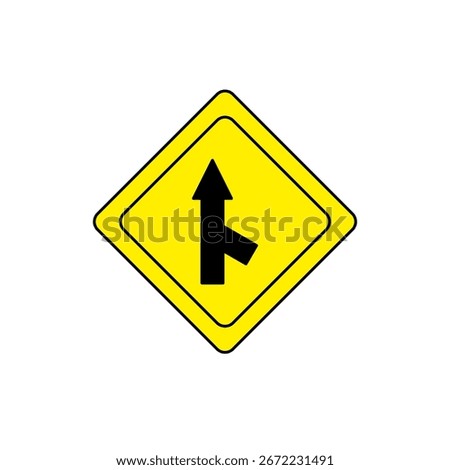 Yellow traffic warning sign indicating merging traffic from the right side. Alerts drivers to incoming vehicles joining from a right lane