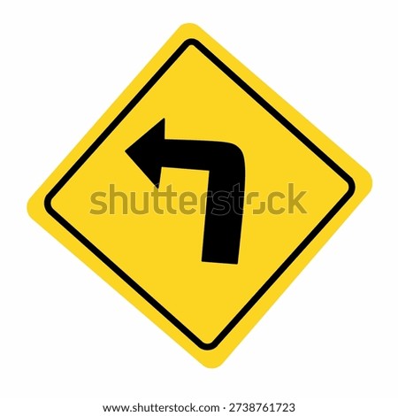 Yellow traffic warning sign indicating a sharp turn to the left.