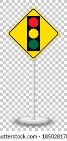 Yellow traffic warning sign on transparent background illustration