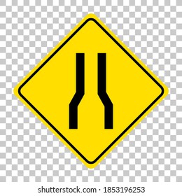 Yellow traffic warning sign on transparent background illustration