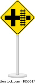 Yellow traffic warning sign on white background illustration