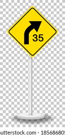 Yellow traffic warning sign on transparent background illustration