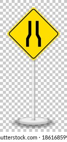 Yellow traffic warning sign on transparent background illustration
