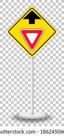 Yellow traffic warning sign on transparent background illustration