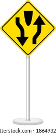 Yellow traffic warning sign on transparent background illustration