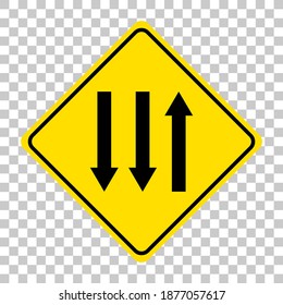 Yellow traffic warning sign on transparent background illustration