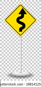Yellow traffic warning sign on transparent background illustration