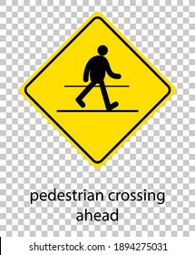Yellow traffic warning sign on transparent background illustration