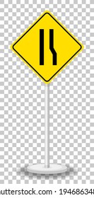 Yellow traffic warning sign on transparent background illustration