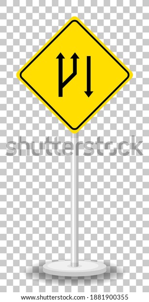 Yellow traffic warning sign on transparent\
background illustration
