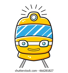 Yellow train locomotive front view icon isolated.