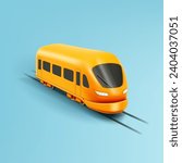 Yellow Train or metro, locomotive on rails. Modern city transport, railway commuter isolated 3d render icon