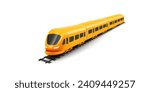 Yellow Train or metro, locomotive on rails. Modern city transport, railway 3d render illustration