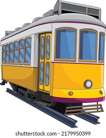 Yellow Tram cartoon vector illustration