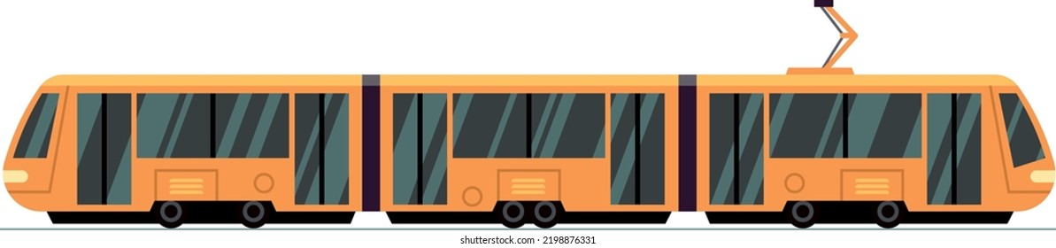 Yellow tram side view. Urban passenger transport