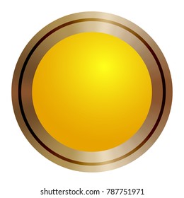 yellow transparent play button with shadow, vector icon, golden bezel