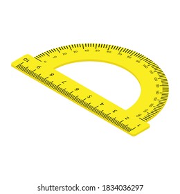 Yellow transparent protractor ruler isolated on white background isometric view
