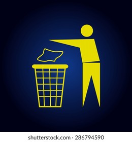 Yellow Trash bin or trash  on a blue background