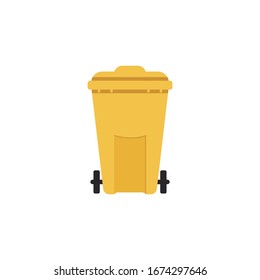 Yellow trash dumpster. Flat icon. Vector illustration on isolated white background.