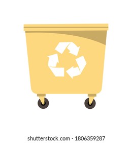 Yellow  trash dumpster. Flat vector illustration isolated on white background.