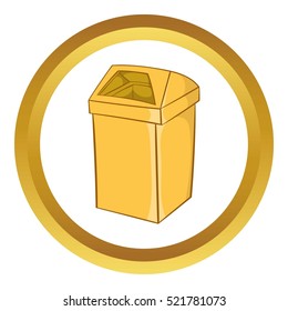 Yellow trash vector icon in golden circle, cartoon style isolated on white background