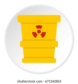 Yellow trashcan containing radioactive waste icon in flat circle isolated vector illustration for web