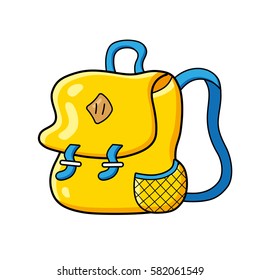 Yellow travel backpack or school bag vector isolated.