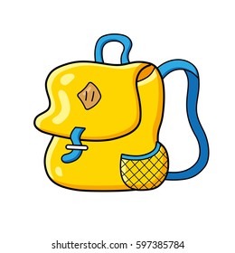 Yellow travel backpack or school bag isolated.