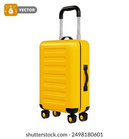 Yellow travel suitcase, cabin luggage. 3D realistic icon, travel concept. Vector illustration