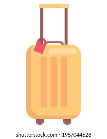 Yellow travel suitcase on wheels. Flat vector illustration on a white. 