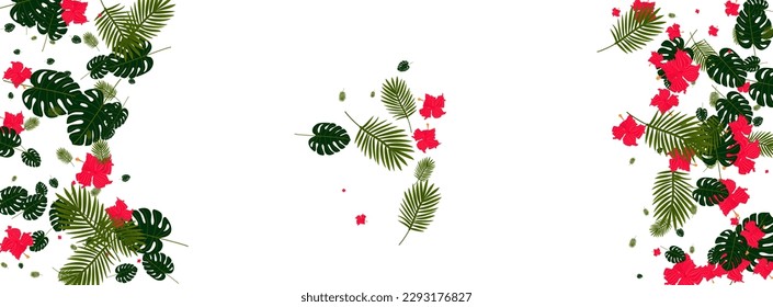 Yellow Tree Background White Vector. Foliage Realistic Pattern. Green Leaves. Hawaii Card. Pink Modern Backdrop.