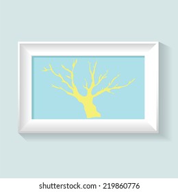 yellow tree in frame. 3D picture frame design vector background