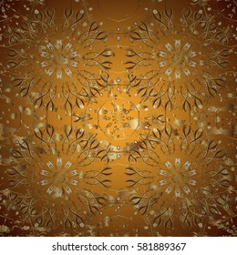 Yellow tree with gold trim. Small depth of field. Element woodcarving. Pattern on yellow background with golden elements. Luxury furniture. Furniture in classic style. Carving. Patina.