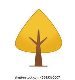 Yellow tree icon in cartoon style representing autumn, suitable for seasonal illustrations and nature themes