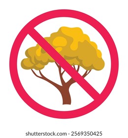 Yellow tree prohibition sign, forbidden tree icon