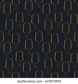 Yellow trees on a black background seamless pattern