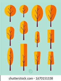 Yellow trees set vector illustration