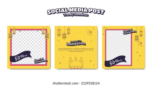 Yellow Trendy Colorful Social Media Instagram Square Post Islamic Ramadan Template Set For Product Sale Promotion