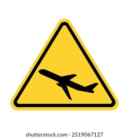 Yellow Triangle Airplane Take Off Sign. Airport Area Sign