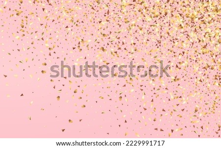 Yellow Triangle Bridal Vector Pink Background. Bright Tinsel Banner. Golden Rain Isolated Design. Confetti Transparent Backdrop.