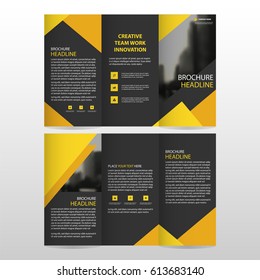 Yellow triangle business trifold Leaflet Brochure Flyer report template vector minimal flat design set, abstract three fold set