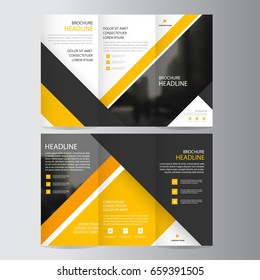 Yellow triangle business trifold Leaflet Brochure Flyer report template vector minimal flat design set, abstract three fold presentation layout templates a4 size