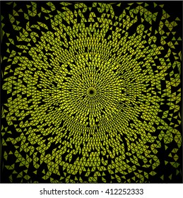 Yellow triangle circle on black abstract background