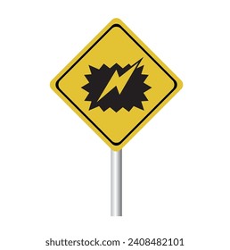 señal de peligro del triángulo amarillo con un rayo aislado en un fondo amplio, marca de atención eléctrica de alto voltaje de cierre, lugar peligroso para electricidad de riesgo