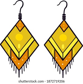 Yellow triangle earrings, illustration, vector on white background.