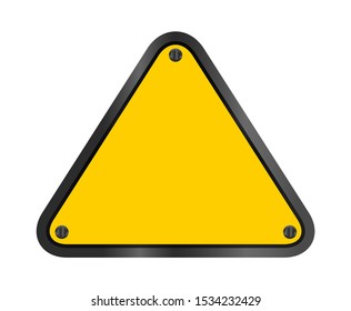 yellow triangle emblem notice isolated on white background, empty warning sign template, blank triangle emblem notice for warning sign, logo, symbol and text, vector illustration for design copy space